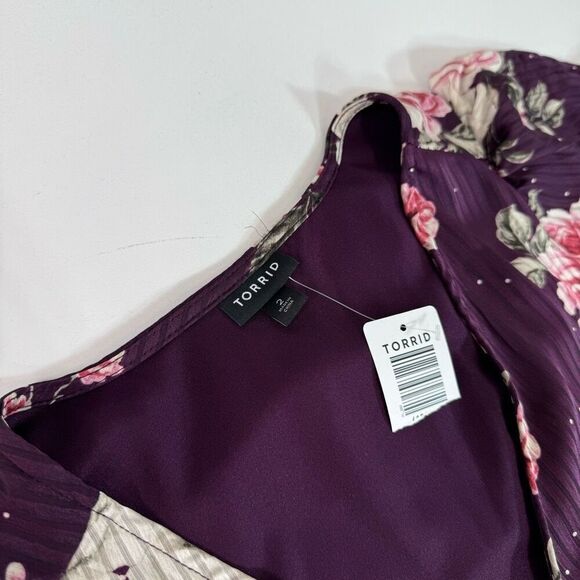 Torrid Wrap Dress Womens 2X Midi Dobby Satin Surplice Floral Romantic Roses New - Picture 5 of 10